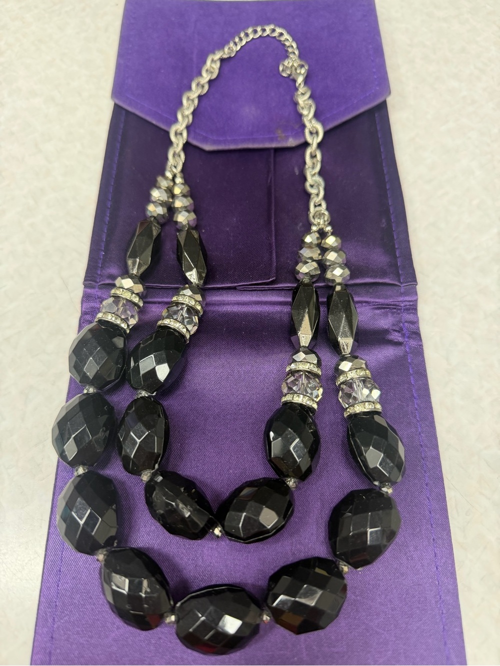 Black Faceted Bead Necklace with Sparkling Accents